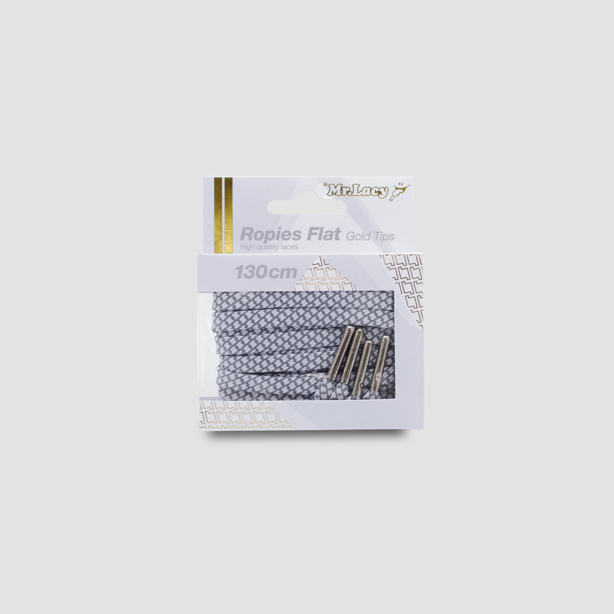 Ropies Flat Shoelaces · White/Grey/Gold Tip