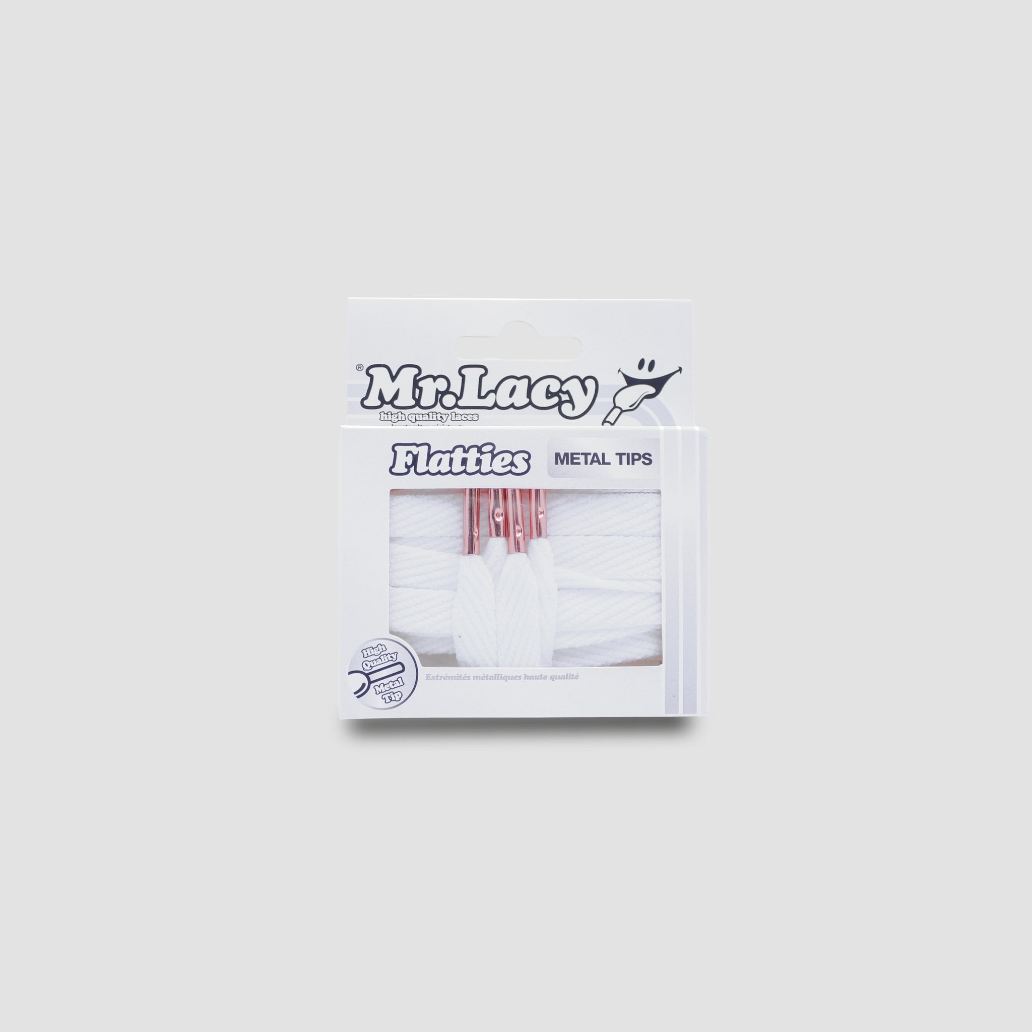 Flatties Metal Tips Shoelaces · White with Rose Gold Tip