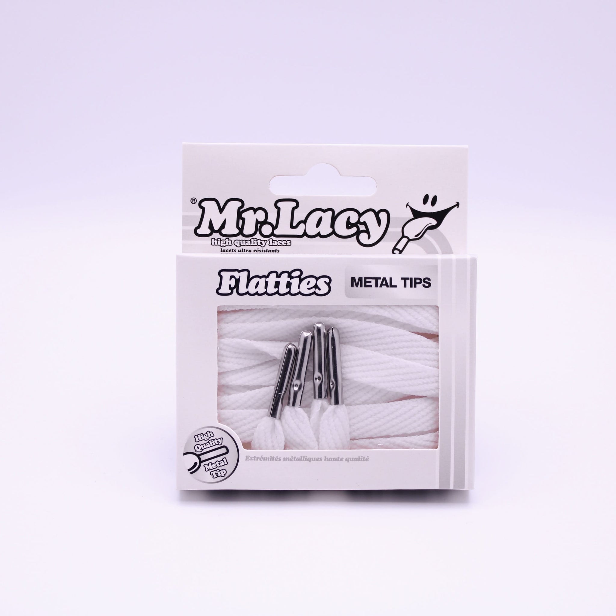 Flatties Metal Tips Shoelaces · White with Silver Tip · Mr.Lacy