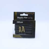 Ropies Flat Shoelaces · Black/Dark Grey/Gold Tip · Mr.Lacy