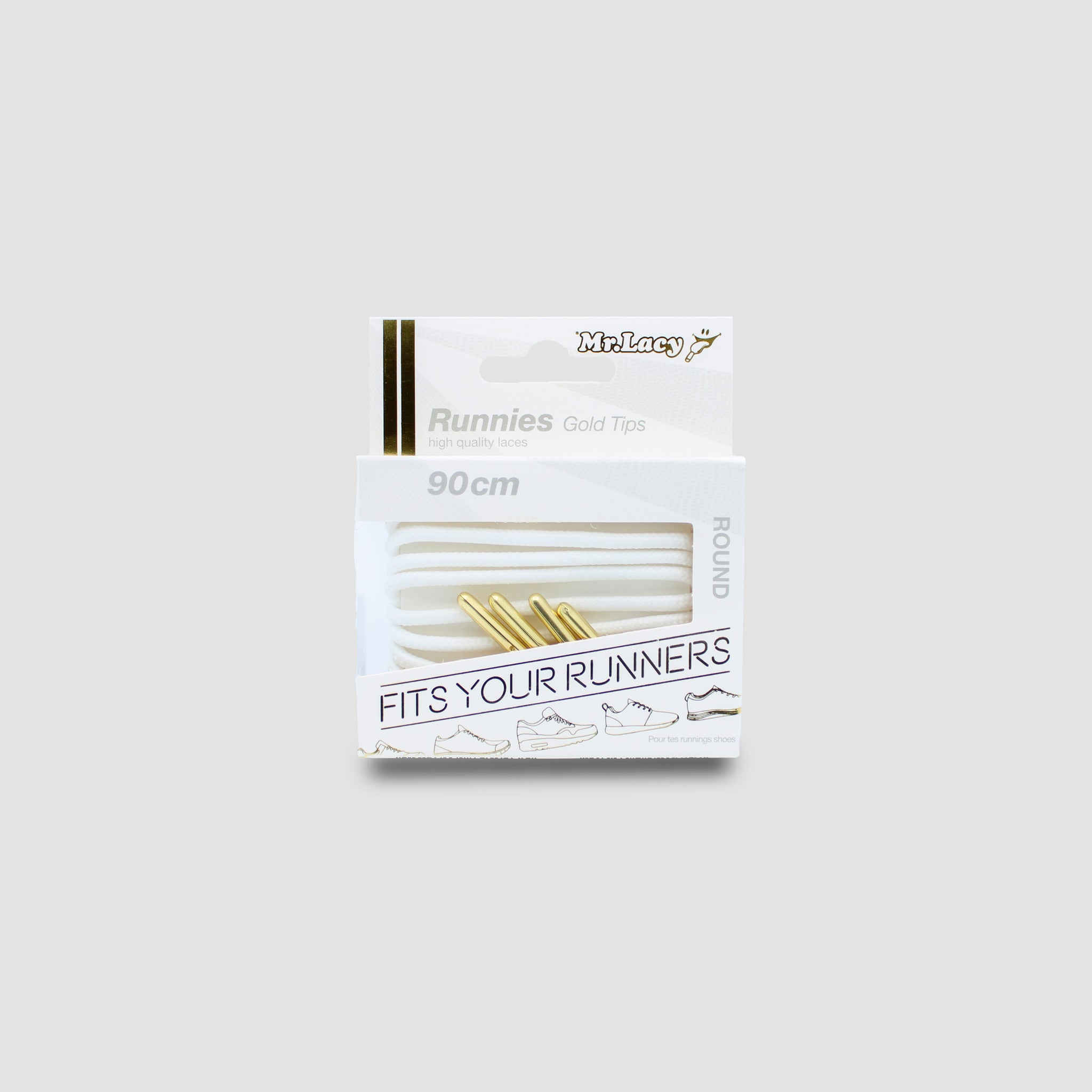 Runnies Ronde Metalen Uiteinden Schoenveters - Wit met Gouden Uiteinde