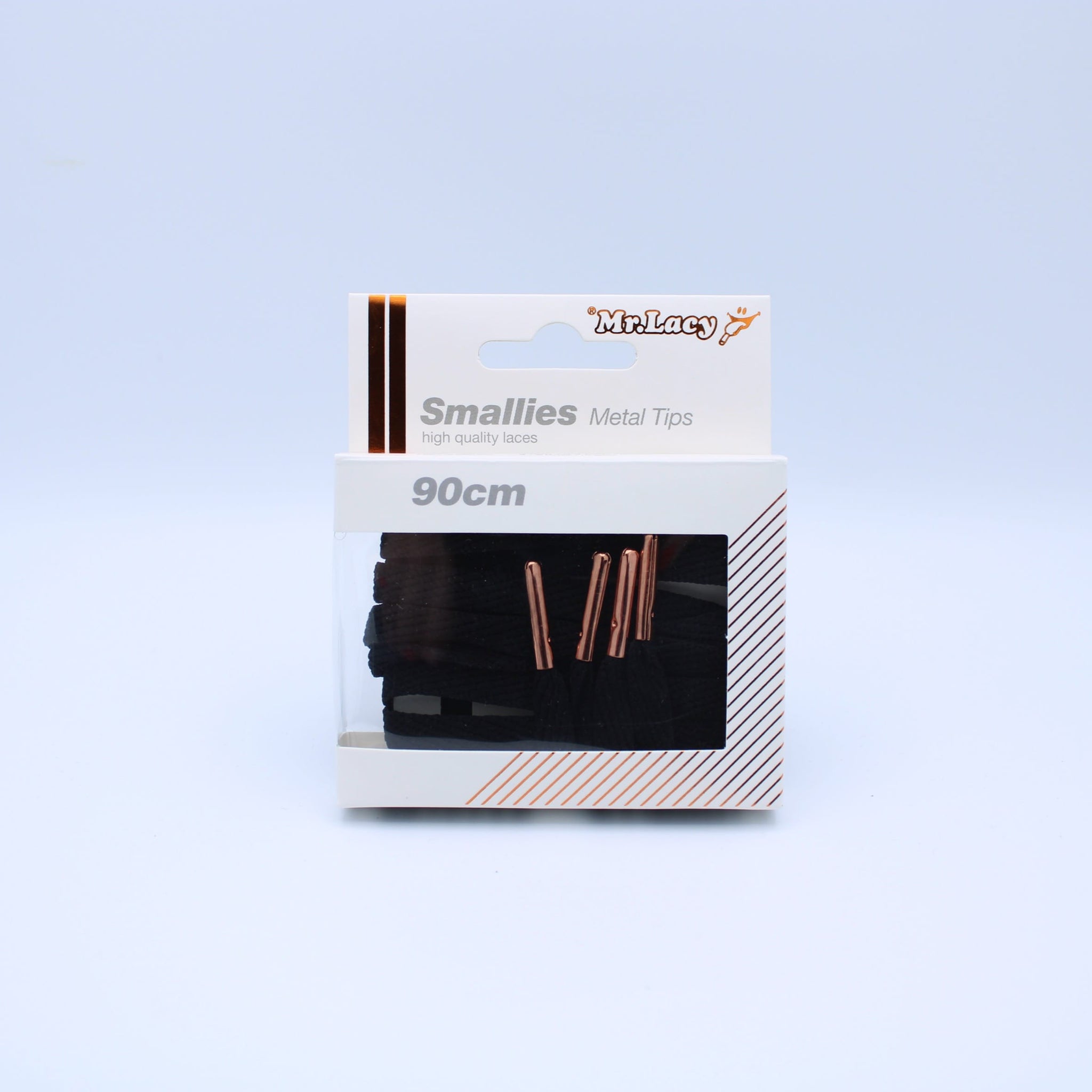 Smallies Metal Tip Shoelaces · Black with Rose Gold Tip · Mr.Lacy