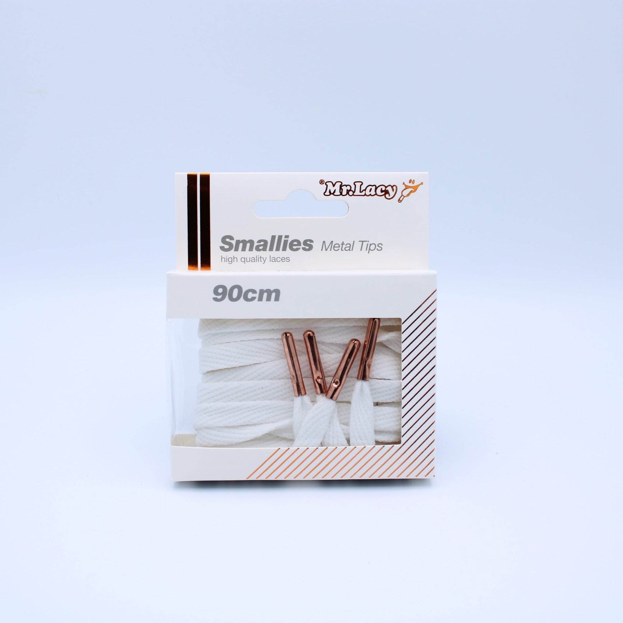 Smallies Metal Tip Shoelaces · White with Rose Gold Tip · Mr.Lacy